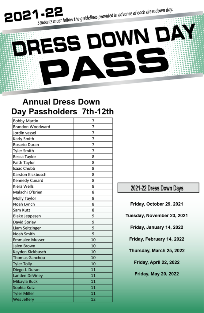 Dress Down Day Pass - 7th-12th